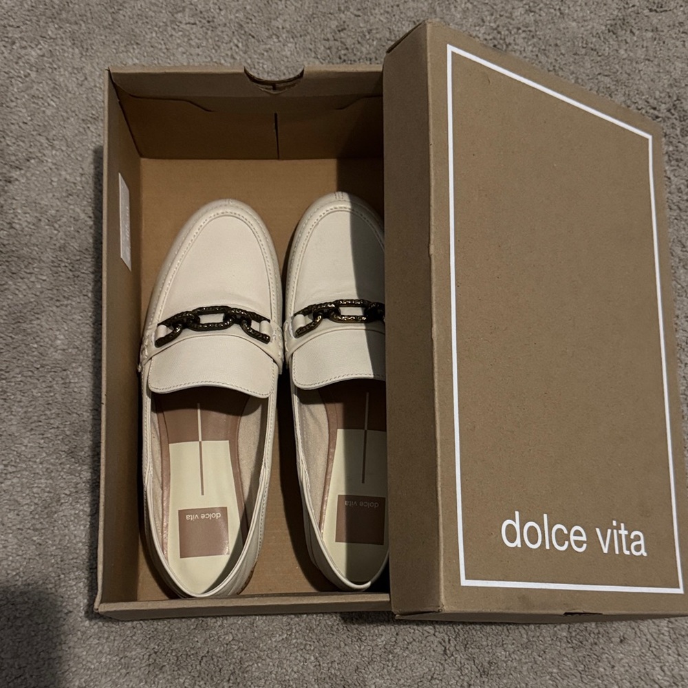 Dolce Vita Women's White Loafers with Chain Detail